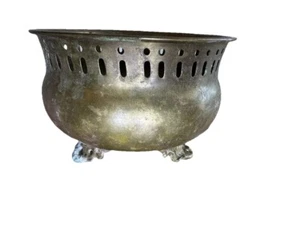 Vtg Brass Pot Planter Old Brass From INDIA Home Decor Cauldron Footed Patina - Picture 1 of 6