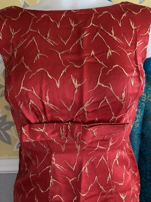 Vintage 1960s Dress Red Gold Lurex Cocktail Evening Brocade Sleeveless S 8/10 - Image 1 of 4