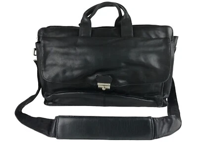 Kenneth Cole Bolso Mensajero Unisex Cuero Negro Bolsillos Internos Correas Desmontables Foto 1 de 4