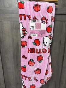 New Hello Kitty Sitting Pretty Pink Apple Plush 60 x 70 Throw Blanket On Hanger - Picture 1 of 7