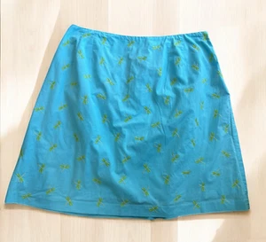 TALBOTS A-Line Cotton Skirt Lined Embroidered Dragonfly Side Zip Blue Green 20 W - Picture 1 of 10