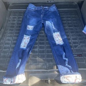 Lucky and Blessed Damenjeans Größe 14 Baseball Patches Saum Denim Used-Look - Bild 1 von 16