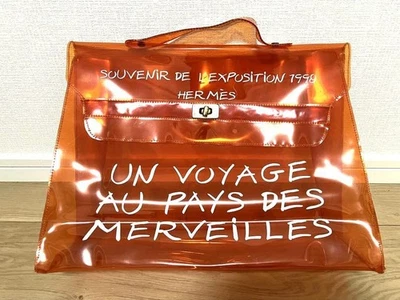 HERMES Vinyl Kelly Clear Hand Bag Orange PVC Auth Japan - Image 1 of 4