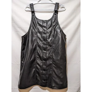 Celebrity Pink Faux Leather Mini Dress Button Front Pinafore Black XL - Picture 1 of 3