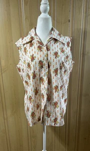 Camiseta sin mangas vintage años 60 para mujer talla 38 cuello mariposa floral estampado por todas partes - Imagen 1 de 10