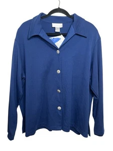 Susan Graver Style Navy button Down Jacket with Long Sleeves Size 1X NWT - Picture 1 of 8