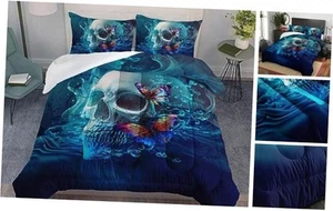 Skull Comforter Set Size, 3D Blue Water Splashes Bedding Set for Queen Skull50 - Picture 1 of 7