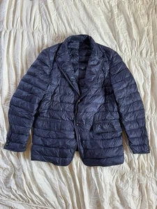 Moncler Brun Giacca Blue Down Blazer Jacket Size 5 L - Picture 1 of 19