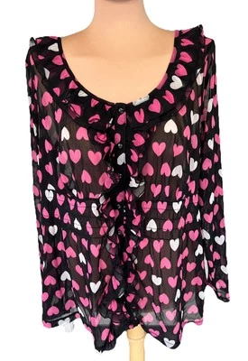 Inc International Concepts Heart Print Ruffle Blouse Size 2X Whimsigoth Lovecore - Image 1 of 4