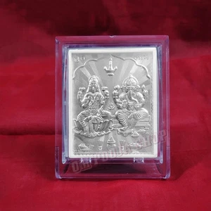 Colored Lakshmi Ganesh Silver Foil Photo With Acrylic Frame OmPoojaShop - Picture 1 of 4