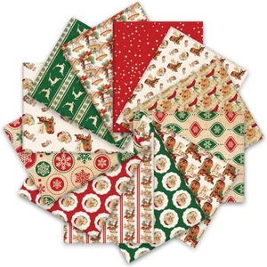 12Pcs Christmas Cotton Fabric Bundles 18 x 22 Inch Vintage Santa Elk Snowflak... - Picture 1 of 7