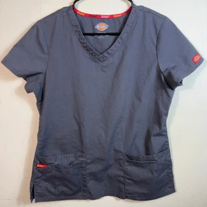 Dickies Women's Medium Gray V Neck Scrub Top Medical Uniform Workwear - Picture 1 of 6