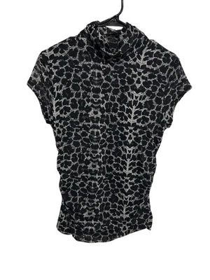 Kenneth Cole New York Leopard Mock Neck Top Black Gray Sz Medium Contemporary - Изображение 1 из 4