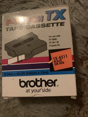 BROTHER TX4511 / TX-4511 (BRAND NEW) Black On Red 50 Feet - Image 1 of 2