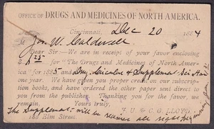 1884 Postkarte C G Lloyd Cincinnati / The Drugs and Medicines of North America - Bild 1 von 2