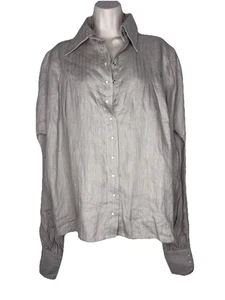 Elisa Lima 100% Linen Western Pearl Snap Shirt Brazil 38 Beige Long Sleeve NWT - Picture 1 of 9