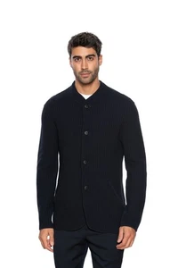 1600$ GIORGIO ARMANI Jacket Blouson Blue Navy Wool Matelassè 38 US / 48 EU - Picture 1 of 4