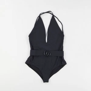 GUCCI schwarzes Badekleid tiefer V-Ausschnitt hoher Bund Gürtel Damen Größe S UVP 430 - Bild 1 von 8