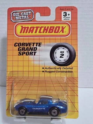 CORVETTE GRAND SPORT BLUE WHITE MB #2 MATCHBOX DIECAST CAR 1702 1990 - Image 1 of 4