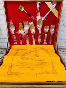 Star of Siam Bronze Flatware Set 104pc NOS Thai Black Gold Utensils w/ Case - Picture 1 of 16