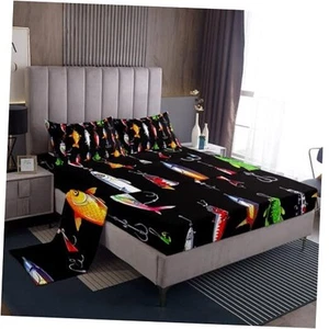 Fish Bed Sheets Set - Size Fishing Theme Sheets Set with Sea Twin Multi 46 - Picture 1 of 7