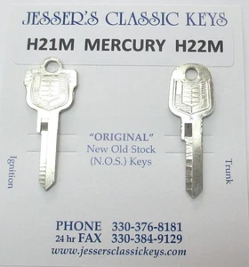 Mercury H21M H22M New Old Stock Nickel KEYS 1952 1953 1954 1955 1956 1957 1958 - Picture 1 of 5