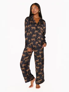 Show Me Your MUMU schwarzer seidiger klassischer Damen-PJ-Set Laufsteg Small neu mit Etikett - Bild 1 von 4