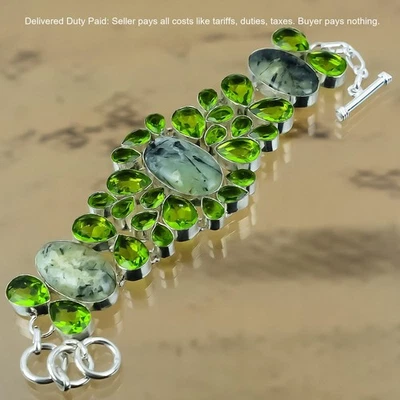 Рождественская распродажа браслет-цепочка из чистого серебра с натуральным мхом пренитом перидотом женой - Изображение 1 из 4