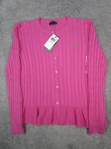 Polo Ralph Lauren Girls XL 16 Pink Cotton Cable Knit Cardigan New - Picture 1 of 9