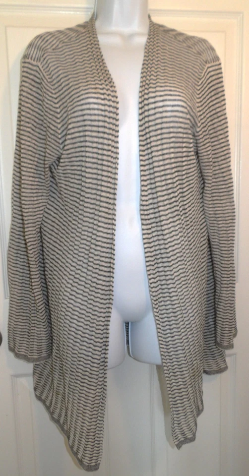 Lovely Black/Ivory EILEEN FISHER Organic Linen Long Sleeve Duster - Generous Med - Image 1 of 1