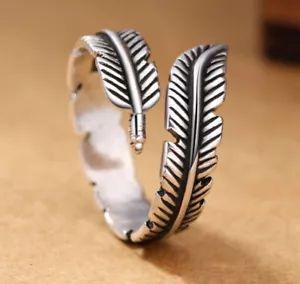 Damen Herren Ring Feder Edelstahl Verstellbar Freundschaftsring Schmuck Neu - Bild 1 von 6