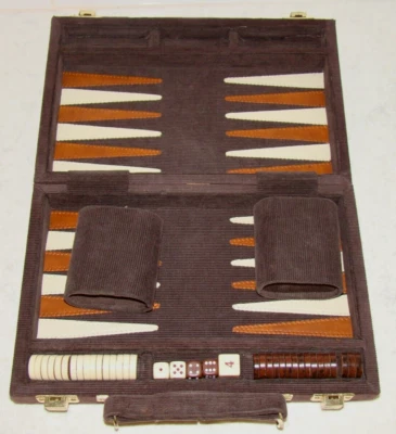 VINTAGE Sport-Design Mini Travel Corduroy Brown Swirl Magnetic Backgammon Set - Image 1 of 4