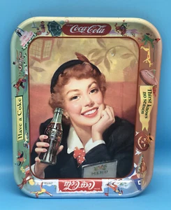 COKE COCA COLA TRAY VINTAGE 1950s THIRST KNOWS NO SEASON "MENU GIRL" ORIGINAL - Picture 1 of 4