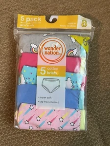 Girls Panties 5 PAIR BRIEFS STARsS Cloud Solids Pink Blue SIZE 8 New - Picture 1 of 2