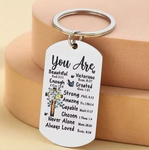BIBLE VERSES INSPIRATIONAL STAINLESS STEEL LASER ENGRAVED KEYCHAIN GIFT BOXED - Picture 1 of 5