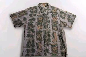 Vintage Hawaiian Luau Aloha Shirt Men's size Large by Metro One Palm Tree Flower - Picture 1 of 6