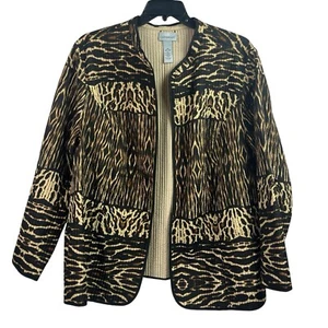 Catherines Womens Reversible Quilted Open Front Jacket Animal Print 3X New - Picture 1 of 10