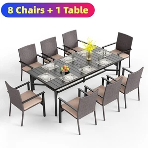 9 Piece Patio Dining Set Outdoor Table Chairs Set Rattan Chairs with Cushion - Picture 1 of 12