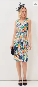 Phase Eight Orange Blue Floral Stretch Jersey Dress Size 16 RRP £99 Occasion - Picture 1 of 13