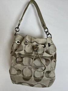 Coach Beige Signature Bucket Bag Purse - Picture 1 of 9
