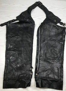 Leather Biker Chaps Mens Large Diamond Plate Black Buffalo Leather Zip Up - Picture 1 of 11
