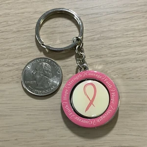 Pink Ribbon Breast Cancer Spinner Keychain Key Ring Faith Hope Courage Strength - Picture 1 of 2