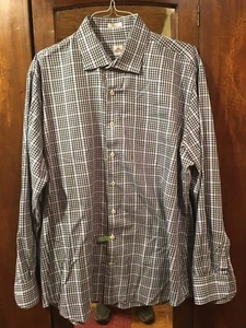 Peter Millar Button Down Black White Turquoise Blue Casual Dress Shirt Mens XL - Picture 1 of 7