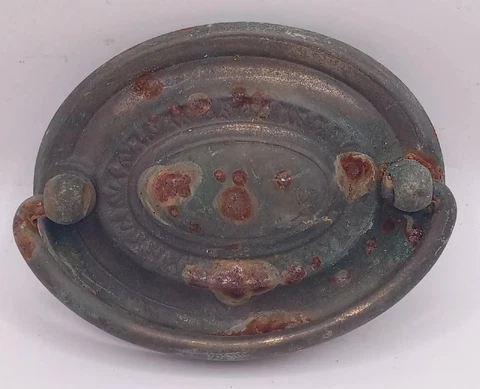 Brass plated Chippendale Hepplewhite Oval Antique Drawer Pull 2 1/2”center rusty Cover