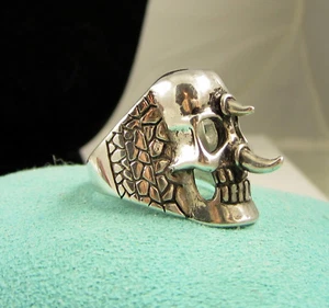 Estate Vintage Scary Massive Biker Unusual Sterling Silver Skull 13.7 Gram Ring - Picture 1 of 6