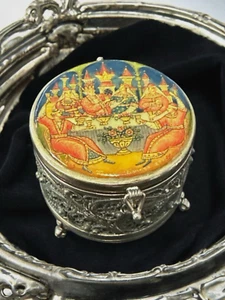VTG Russian Silver - Laquer Pill- Ring -Snuf Box "The Tale Of Tsar Salton" 30 G - Picture 1 of 16
