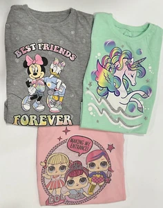 Lot Of 3 Girls Short Sleeve T-Shirts Graphic Print Mixed Brand Size S(5/6) - Picture 1 of 16
