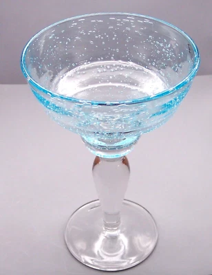Artland Blown Bubble Glass Aqua Blue Clear Margarita Glass 7.5" Set of 4 - Image 1 of 4