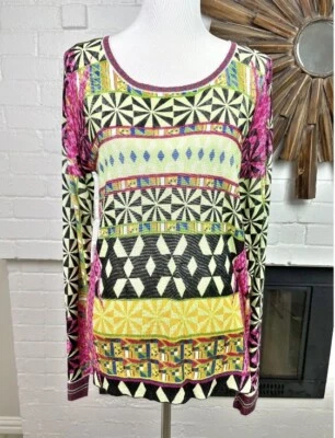 Camisa africana Custo Barcelona Tini tejida larga slvd top talla 2 M Art To Wear Color Foto 1 de 4