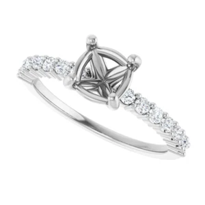 Round Custom 8mm Semi Mount Natural Diamond Women Engagement Ring 14K White Gold - Picture 1 of 6